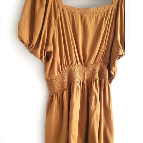 Old Navy Dress  Golden  Brown Short Puff Sleeve Smocked Waist Women's 2X - Picture 7 of 10